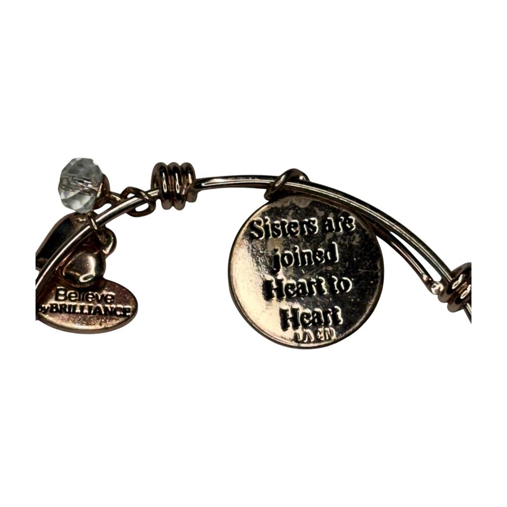 Believe by Brilliance Sisters Charm Bangle Rose Gold Tone MOP Rhinestone - Picture 3 of 7